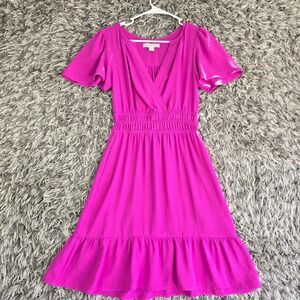 Monteau Los Angeles Magenta Pink Smocked Waist Ruffle Hem Dress Womens Small